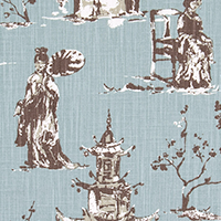 Asian Toile Regal Blue Slub Canvas