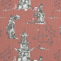 Asian Toile Scarlet Slub Canvas