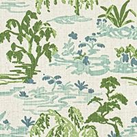Meadow Tendril Green Slub Linen Natural